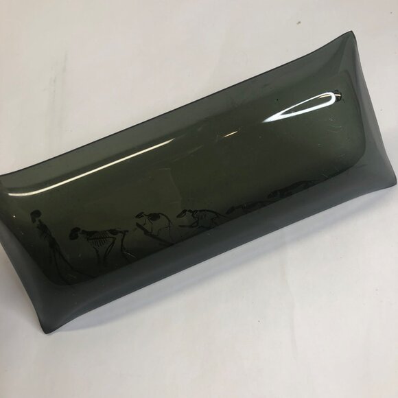 Vintage 60's Skeleton Lizard Man Evolution 9.25" x 3.75" Smoked Art Glass Tray - Picture 7 of 8
